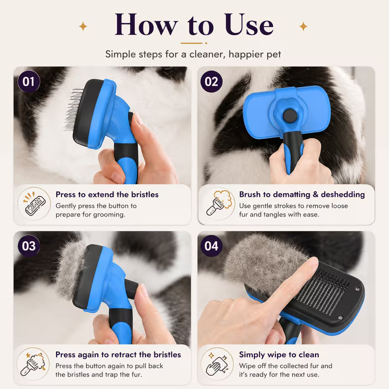 Self-Cleaning Pet Grooming Brush for Dogs & Cats