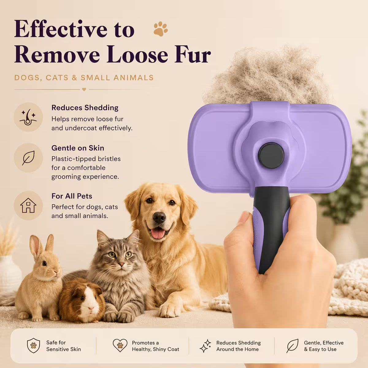 Self-Cleaning Pet Grooming Brush for Dogs & Cats