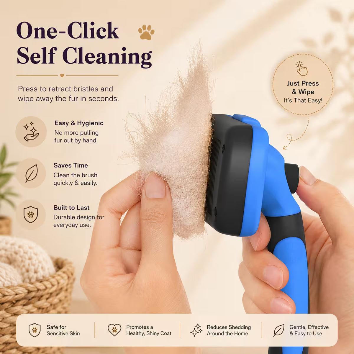 Self-Cleaning Pet Grooming Brush for Dogs & Cats